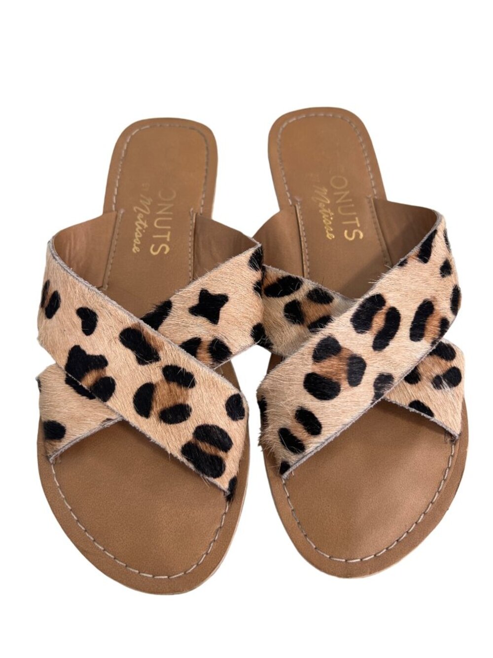 Coconuts by Matisse Sandals Size 6 Pebble Flat Tan Brown Open Toe Animal Print